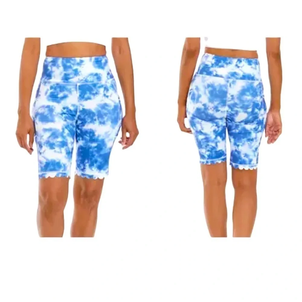 Women’s Crown & Ivy Scalloped Tie Dye Shorts Size Large Blue White New with Tags